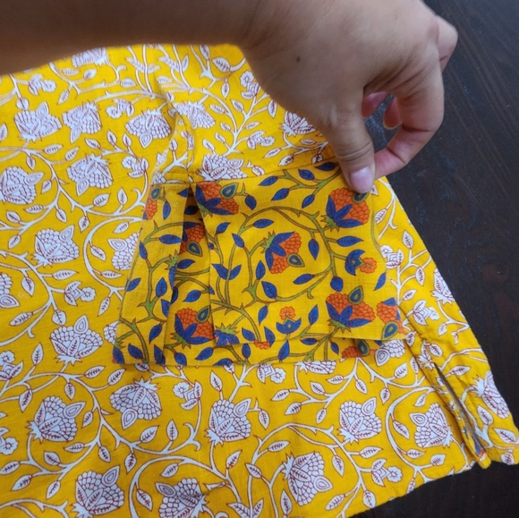 Soft Surroundings Women Mustard Floral Linen Blend Tunic Boho Back Keyhole sz PM - Picture 7 of 8